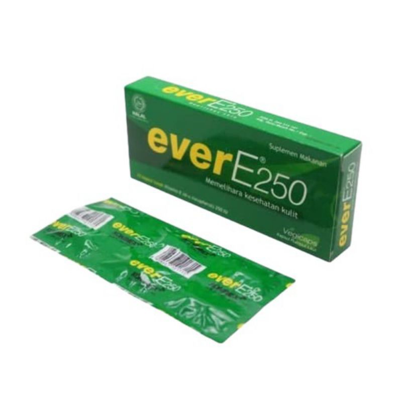 Ever E 250 Vitamin E isi 30 kapsul. Evere. Untuk kesehatan kulit.