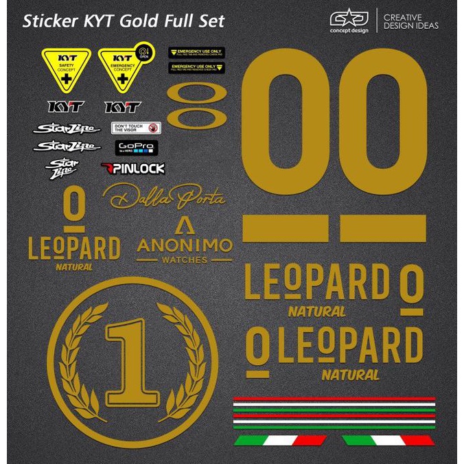 Cuci Gudang Awal Tahun Sticker Helm KYT Full Set Gold Leopard Promo Awal tahun