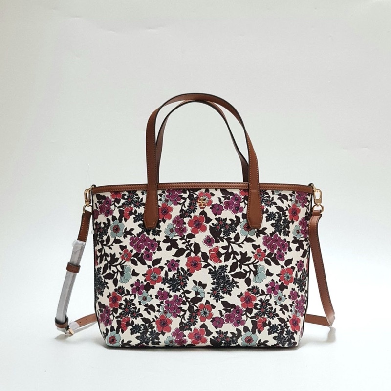 TB KERRINGTON SMALL TOTE CREAM RED BLUE FLORAL 28/38x25x10