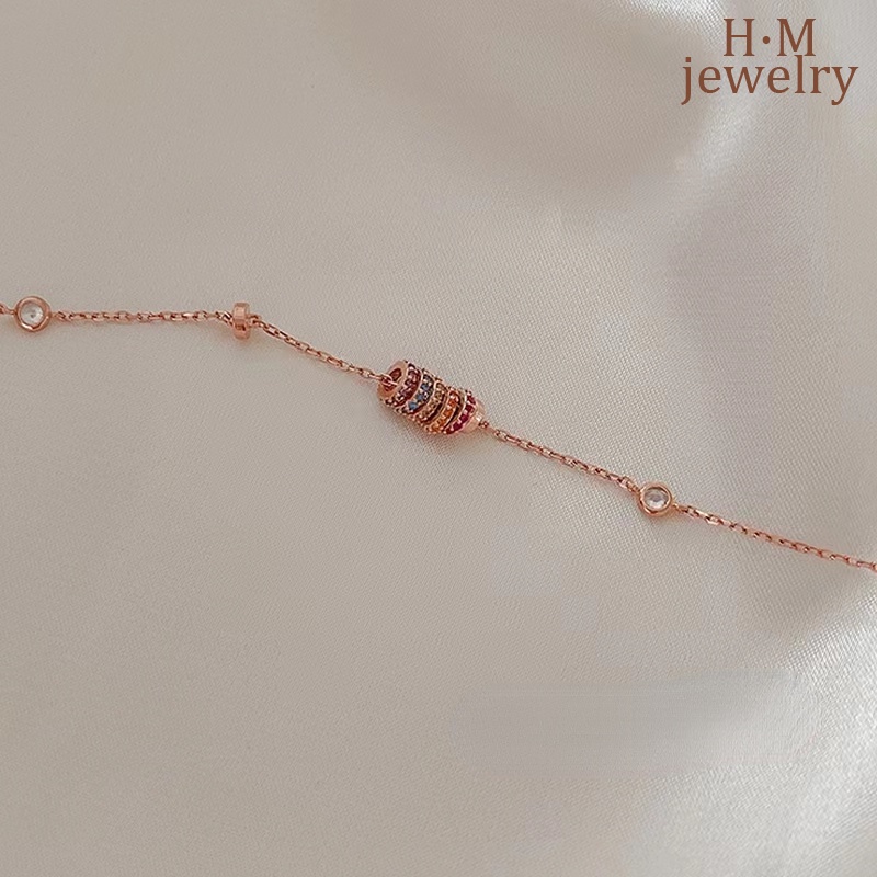 Kalung Rantai Sterling Silver 925 Dengan Liontin Manik-Manik Batu Pelangi Untuk Wanita