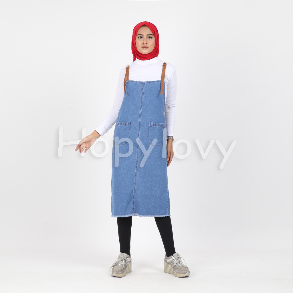 HOPYLOVY - Overall Jeans Wanita Basic Yuvita Bawah Fringe / Rawis