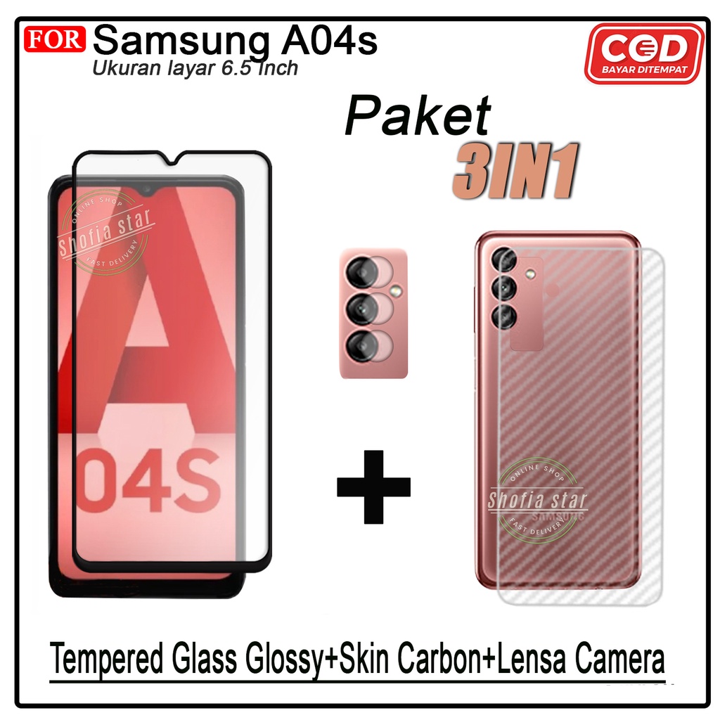 PAKET 3IN1 Tempered Glass Blue Light Samsung A04 A04E A04s A03S A02S Anti Radiasi Full Cover Protect Camera