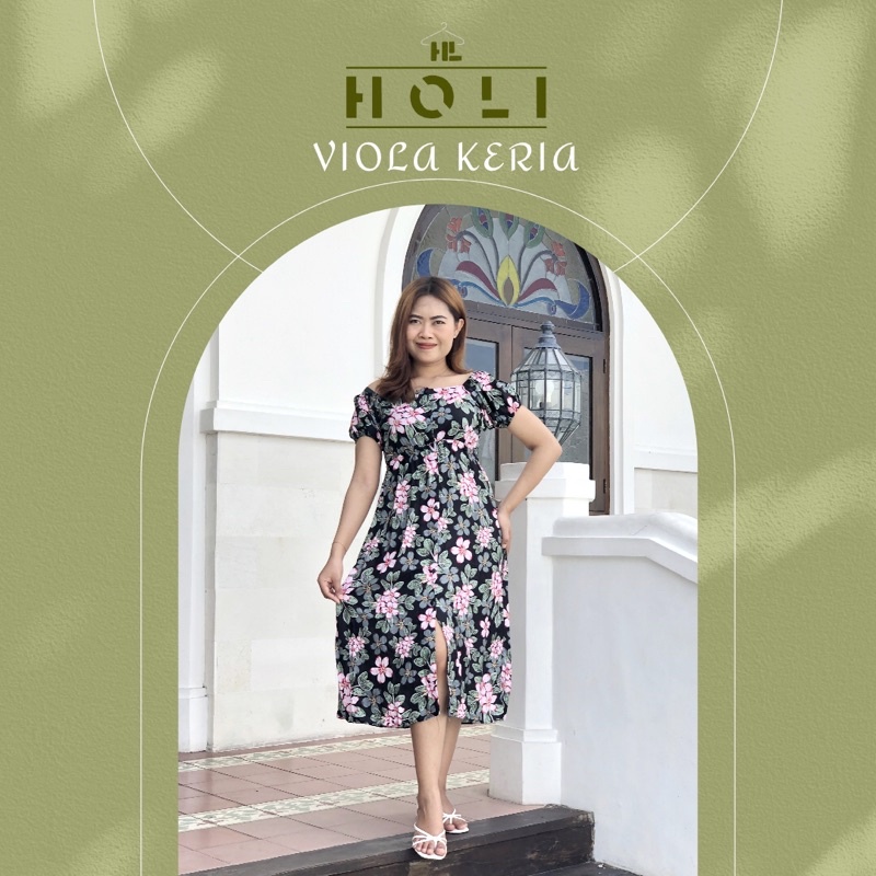 Dress|Daster|Seksi|Sexy|Cantik|Anggun|Busui Friendly| Kancing|Resleting|Bali|Viola Kerria Motif Bung
