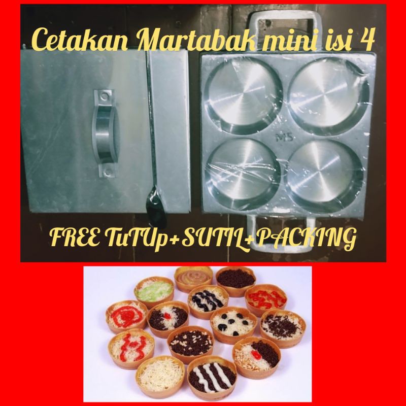 Cetakan Bikang Lumpur Martabak mini 4 lubang Kotak Cetakan lumpur Cetakan aluminium