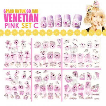 ISI 6 PACK NAIL ART STICKER VENETIAN PINK STIKER SET A-D STICKER KUKU LUCU ANAK