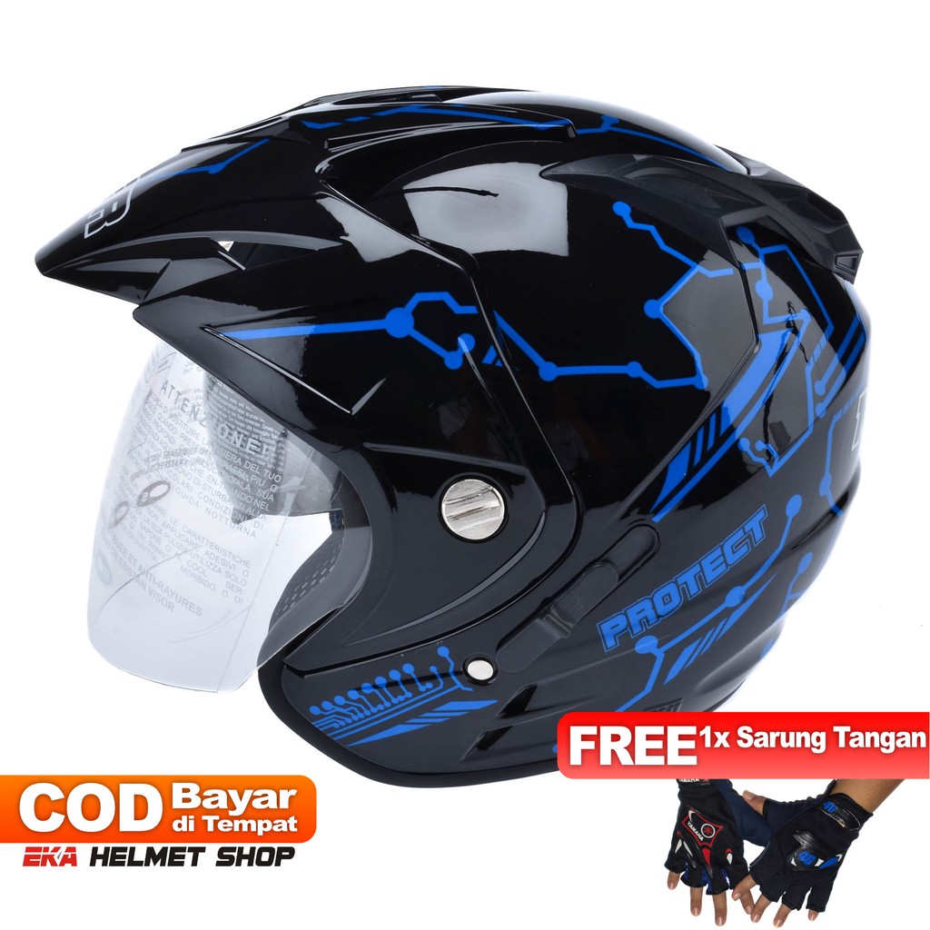 [Helm Dewasa] MSR Helmet Impressive - Protect - Hitam Biru + Promo Gratis Sarung Tangan