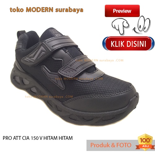 Sepatu anak sekolah sepatu sneakers velcro PRO ATT CIA 150 V HITAM HITAM