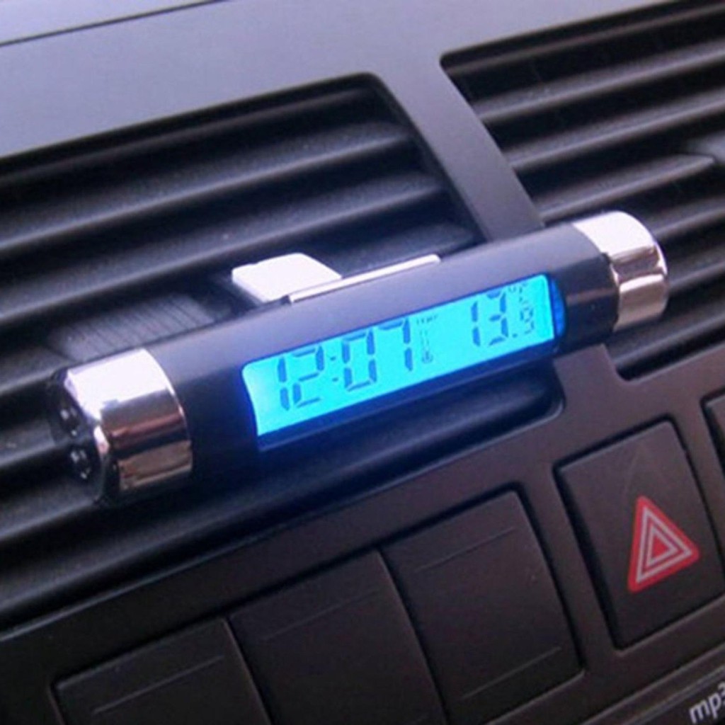 Jam dashboard mobil airvent Termometer Digital Backlight Car dash clock