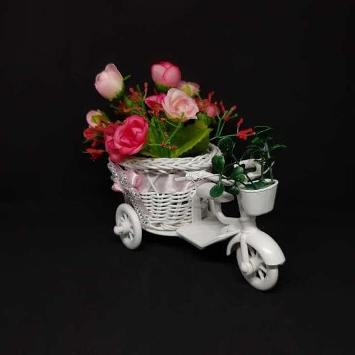 Rangkaian bunga sepeda mini BP014 bunga mawar artificial hiasan bunga plastik dekorasi rumah bunga hias home decor-1