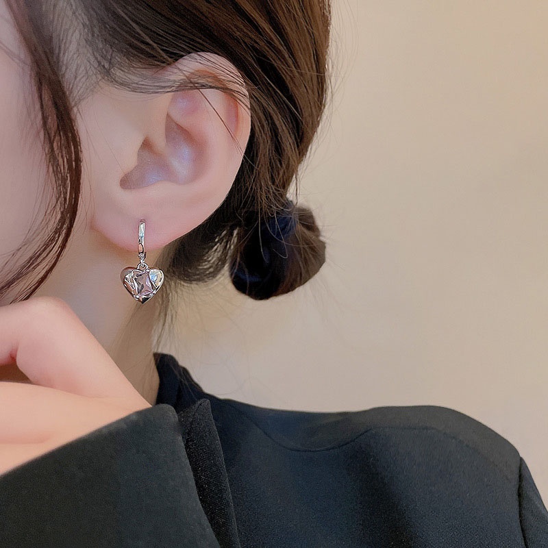 Anting Tusuk Sterling Silver 925 Desain Hati Hias Zircon Untuk Wanita