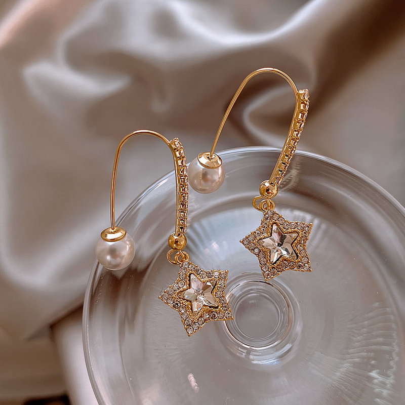 Anting Kait Desain Bintang Aksen Mutiara Dan Berlian Imitasi Gaya Korea