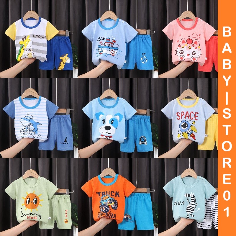 BABY STORE01 - BBA3 SETELAN ANAK 0- 3 TAHUN BAJU SETELAN ANAK PIYAMA TIDUR PENDEK JUMPER ANAK BAYI