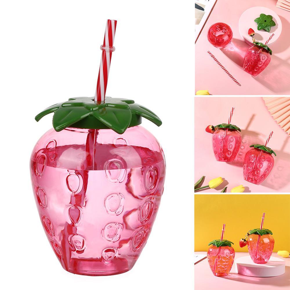 R-FLOWER Strawberry Straw Cup Lovely 500ml Botol Air Minum Teh Susu Kopi