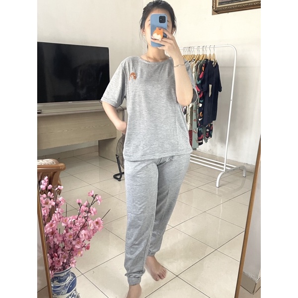 ONE SET JOGER KAOS / PAKAIAN WANITA / BAJU TIDUR HANGOUT BABY TERRY PREMIUM