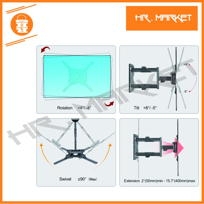 Bracket TV LED LCD 32 40 43 55 50 42 49 Inch Dijamin Cocok 32 - 55 In 6 Arah Universal Breket TV Briket TV Braket TV Gantungan TV Tembok Tempelan TV Dinding HR1 North Bayou P4