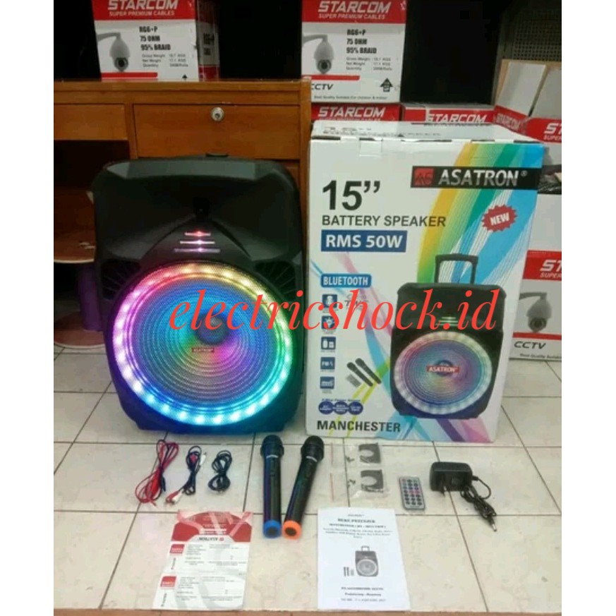 Speaker Portable Meeting 15 inch+2 Mic NEW MANCHESTER ASATRON HT-8873U