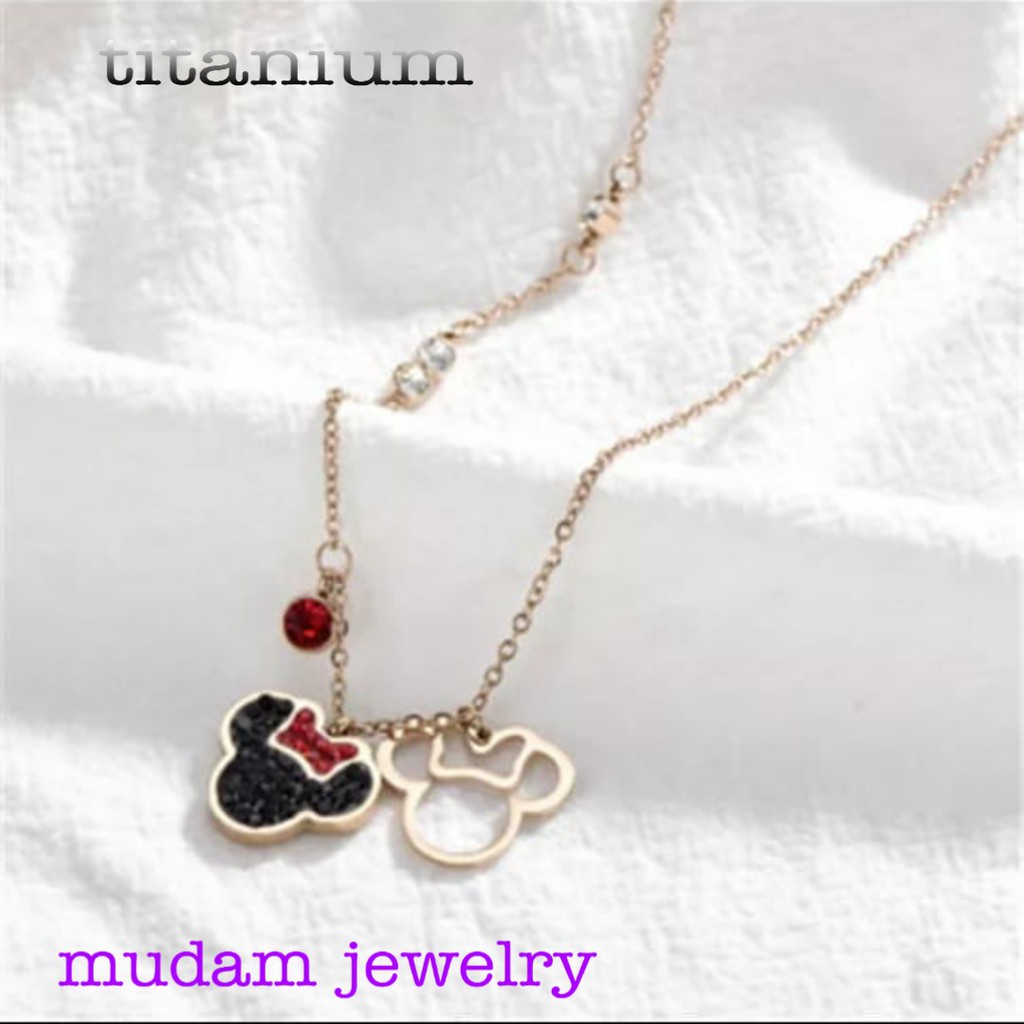 Kalung Titanium Desain Minnie Warna Rose Gold, Gold, dan Silver