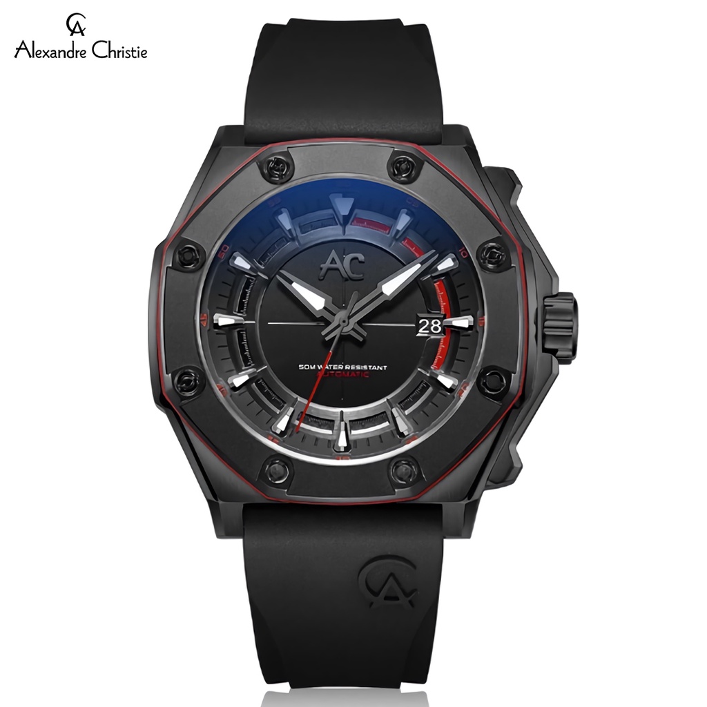 Alexandre Christie 9601 MAREPBARE - Jam Tangan Automatic Pria - Black - Rubber Strap