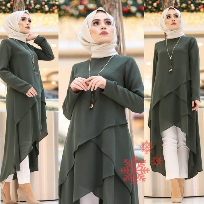 Agr1962 baju atasan wanita tunik asimetris ara hijau xl tnk ar vt