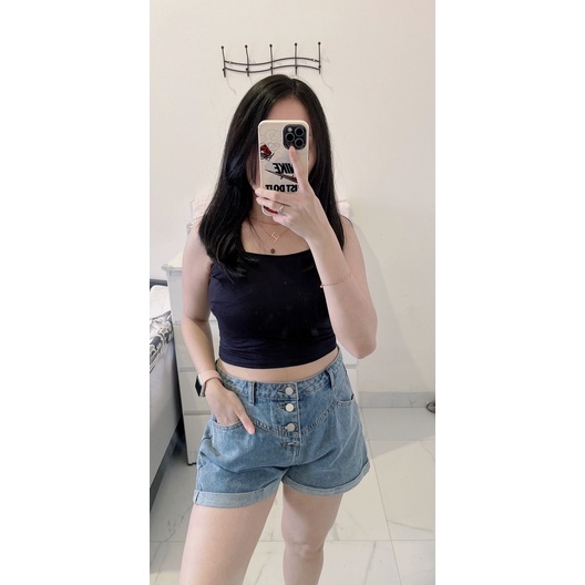 tanktop crop hitam spandek rayon halus wanita import.tanktop murah crop polos.kemben tanktop korean murah