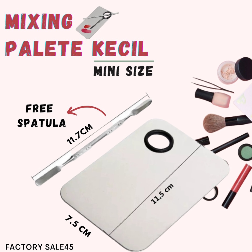 Mixing Palette Stainless Steel+Spatula Set Alat Pencampur Makeup Tools Kotak Ukuran Kecil F655