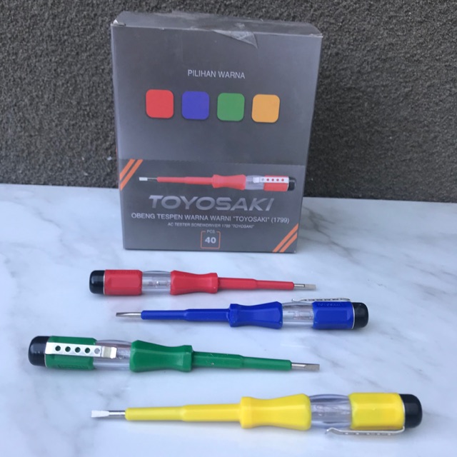 Obeng Tespen TOYOSAKI  Warna warni - Testpen Test Pen Listrik - AC Tester Screwdriver 1799