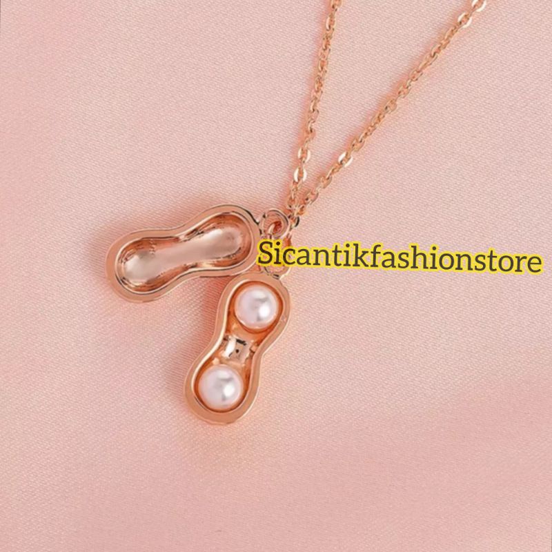 Kalung Titanium Liontin Motif Kacang Rose Gold Fashion Wanita Terlaris Anti Karat Kalung Wanita Gold