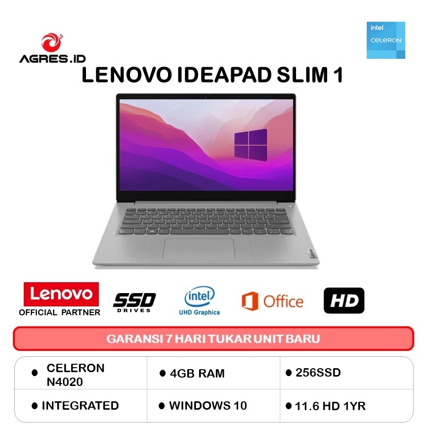LENOVO IDEAPAD SLIM 1 11 N4020 4GB 256SSD W10 11.6 1YR GRY -05ID