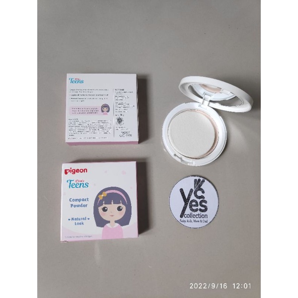 Pigeon Teens compact powder Natural Look Tempat Kaca + Refill PINK Bedak Padat refil isi Anak Remaja