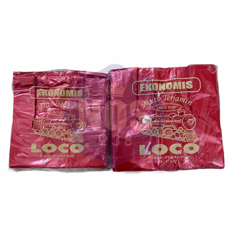 Kantong Plastik LOCO Ekonomis 15/17 Merah Putih Bening