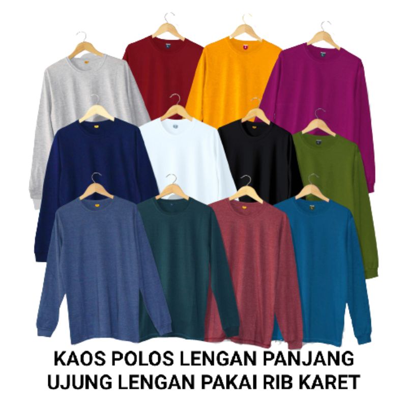 Baju Kaos Polos Lengan Panjang Pria Wanita Ujung Lengan Rib Karet Bahan Katun Combed 30s