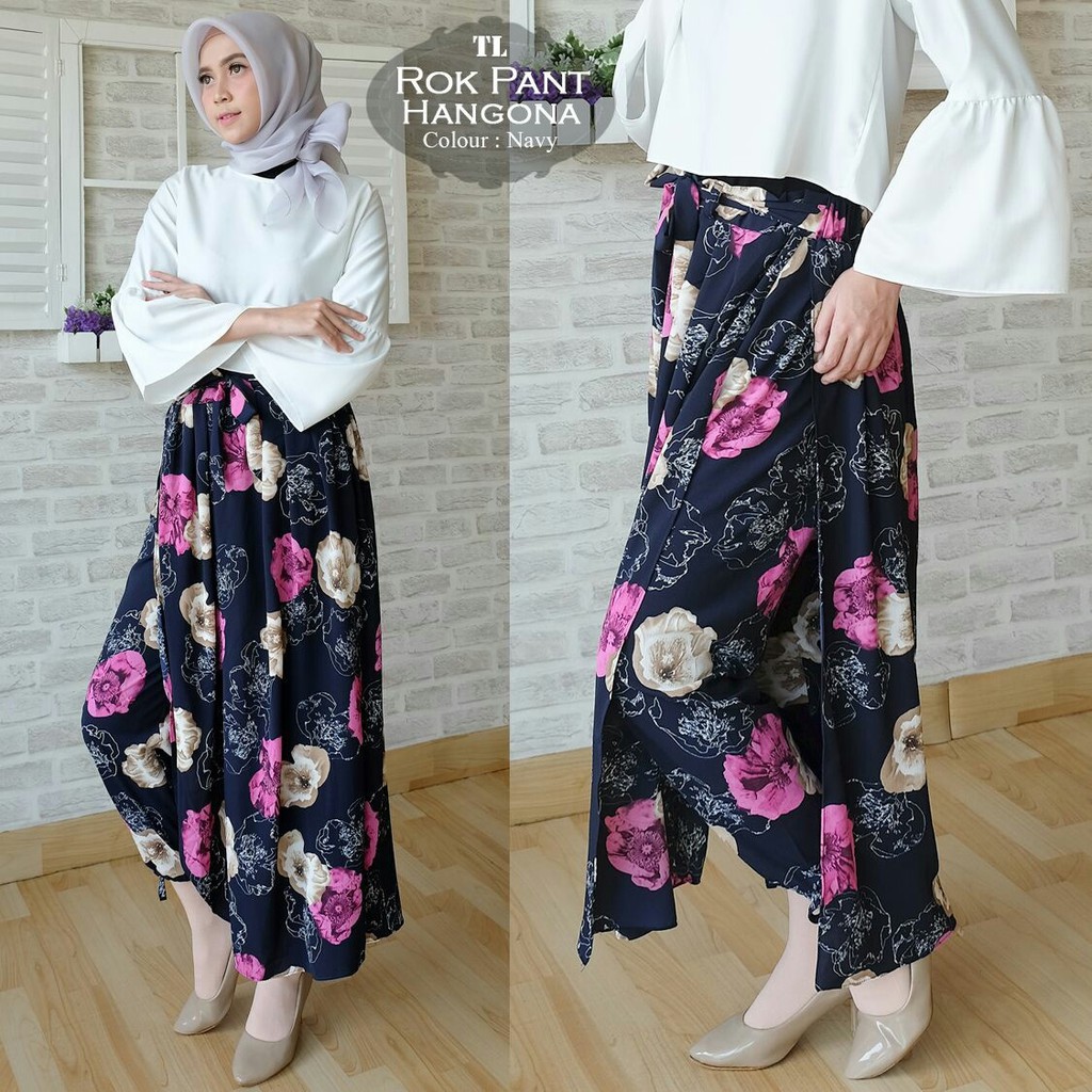 Rok Pant Hanggona Navy Busana Muslim Kekinian Celana Muslim Modern