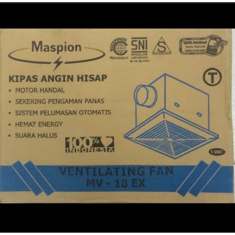 Exhaust Fan Maspion MV 18EX ( 8 inch ) / Plafon Hisap Cerobong / Ventilating 18ex