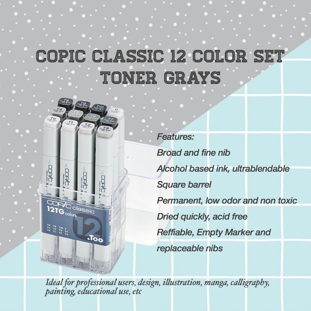 

Copic Marker Set 12 Gray TG NG WG CG Classic Spidol Gambar Warna Arsitektur Kaligrafi Design Grays