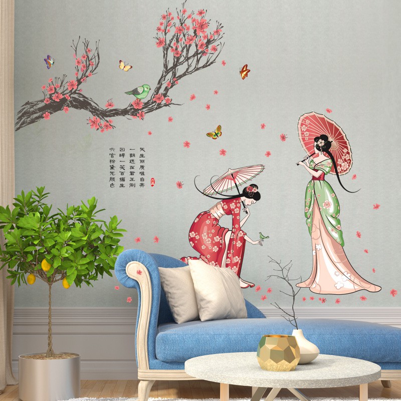 RELIZA WALL STICKER GADIS CHINESE SAKURA PEMANDANGAN STIKER DINDING JM7331