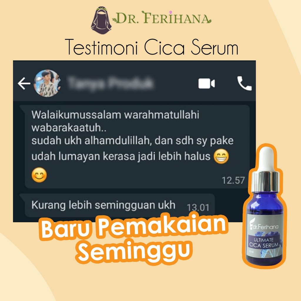 Ultimate Cica Serum dr. Ferihana Cosmetics &amp; Skincare Merupakan Produk Perawatan Wajah untuk Mengatasi Bopeng Scar Bekas Jerawat dan Luka Stretch Marks Selulit Kulit sensitif Memperbaiki Skin Barrier Sekaligus Anti Aging BPOM LPPOM HALAL MUI