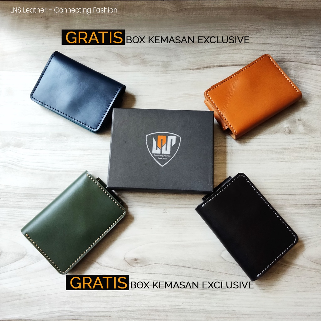 Dompet Kartu Pria Kulit Asli Card Wallet 3 Lipat Warna Warni