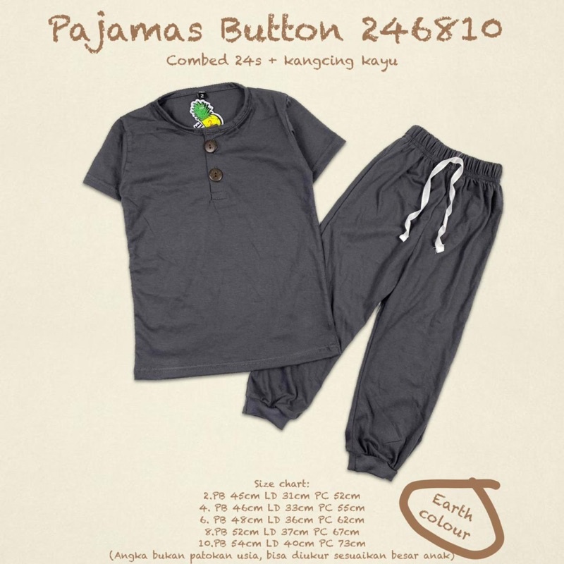 Pajamas Button Pineapple Kids Original Super Premium Setelan Anak Unisex Kaos Cowok/ Cewek Best Seller Terlaris Termurah