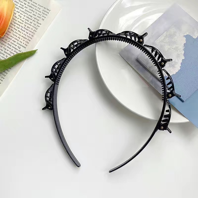 Women Hair Band Clip with Bangs Fixed Artifact Multi-layer Hollow Braided Hair Headband