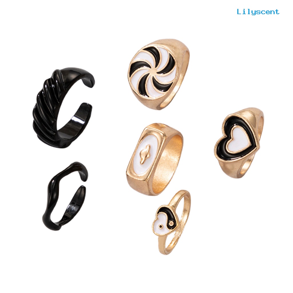 6pcs / Set Cincin Jari Model Terbuka Dapat Ditumpuk Bentuk Hati Kincir Angin Untuk Unisex