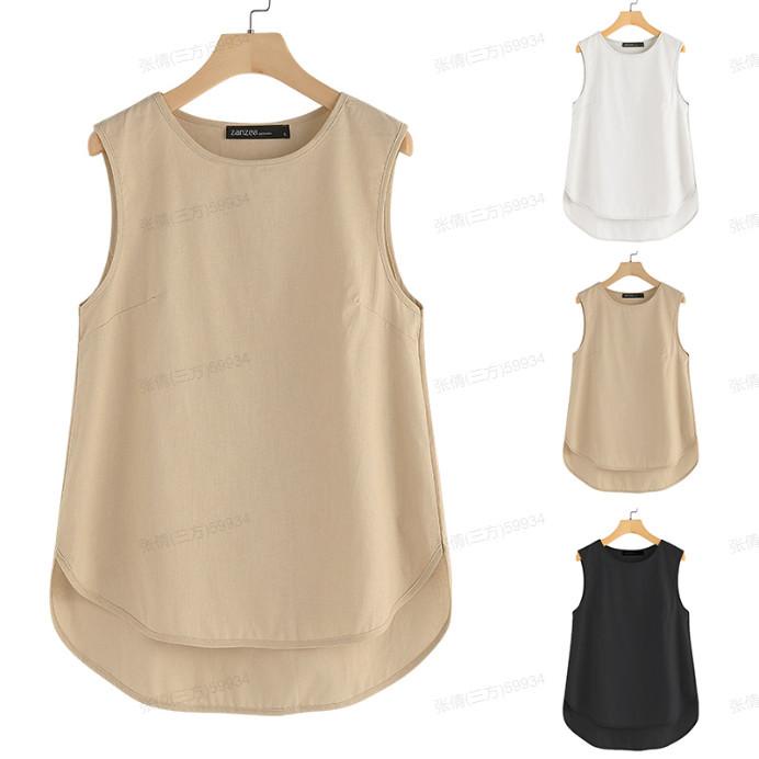 8.8 Zanzea Longgar Crewneck Tanpa Lengan Wanita Kemeja Musim Panas Blosue Premium