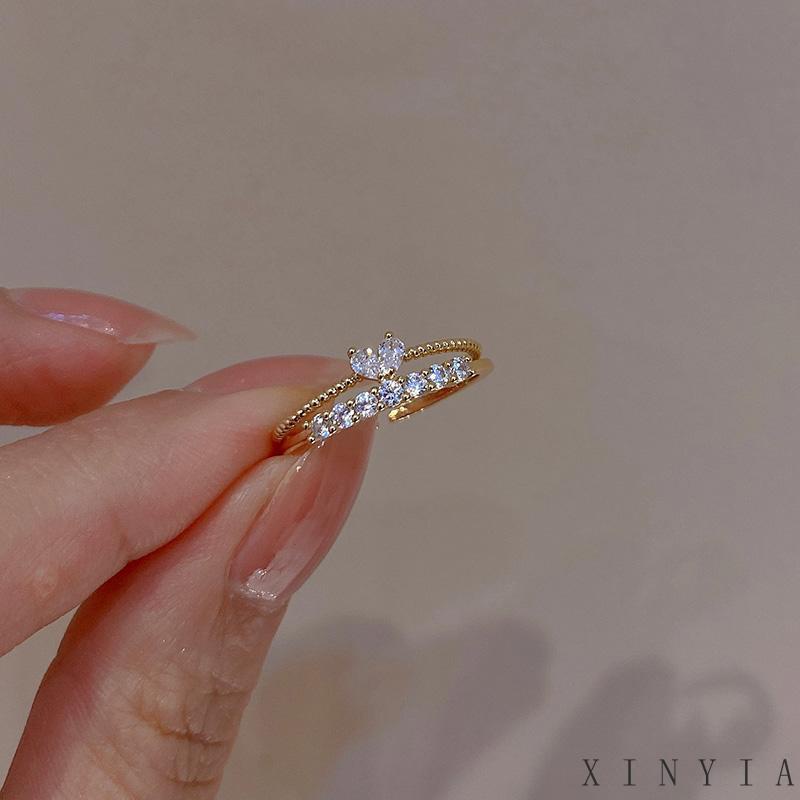 Cincin Zirkon Sederhana Set Untuk Wanita Hati Cincin Emas Aksesoris Fashion Perhiasan