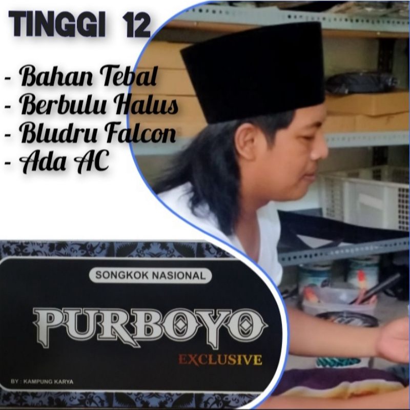 Tinggi 12 Peci/Songkok Purboyo  Warna Merah Maroon, Biru Navi, Hijau dan Hitam Berbulu Tebal dan Hal