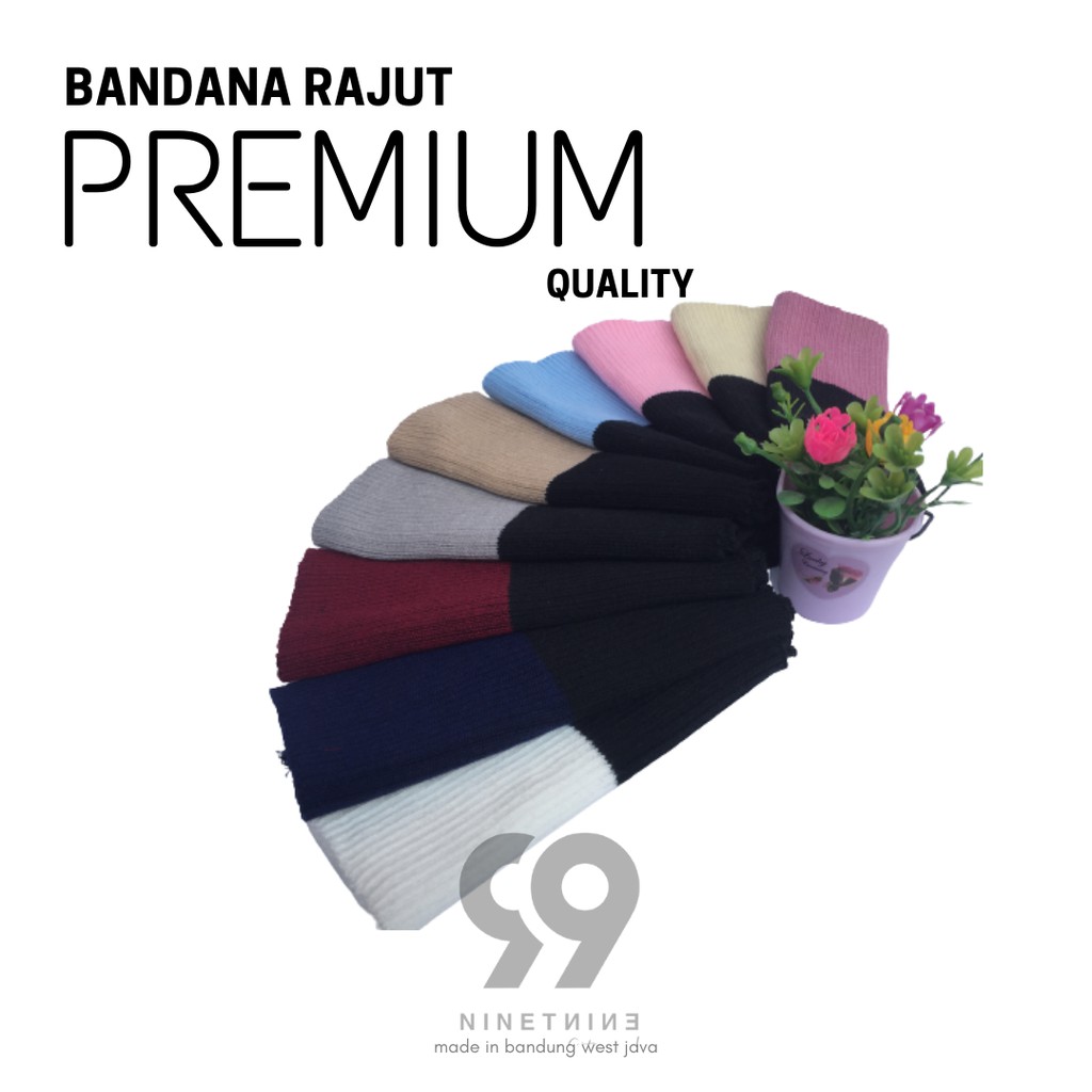 CIPUT BANDANA RAJUT 2 WARNA PREMIUM HITAM SERIES inner rajut inner hijab