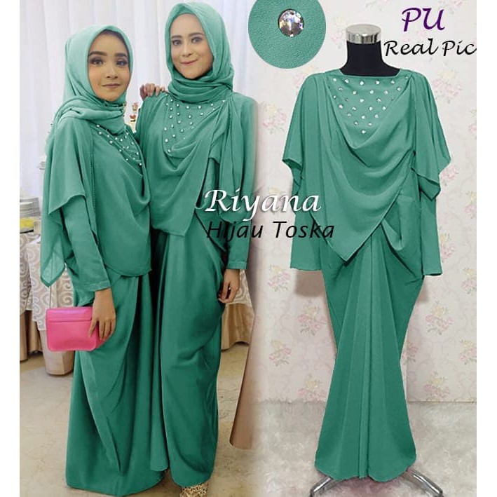 MAXI RIYANA GAMIS CANTIK Gaun Pesta kondangan lebaran baju muslim - Hijau Tosca