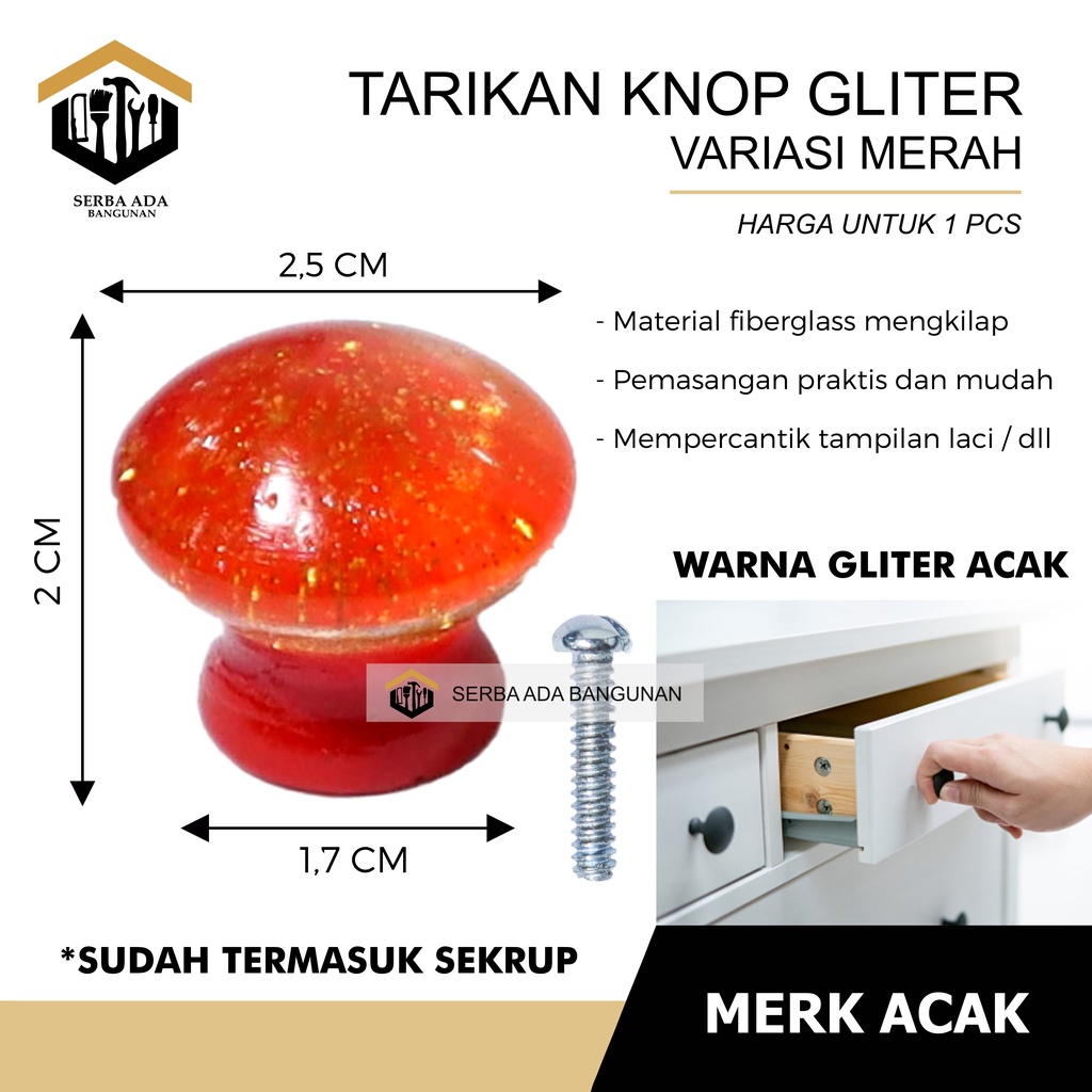 KNOB KNOP TARIKAN PEGANGAN HANDLE LACI PINTU LEMARI PELANGI BINTIK EMAS 2,5 CM