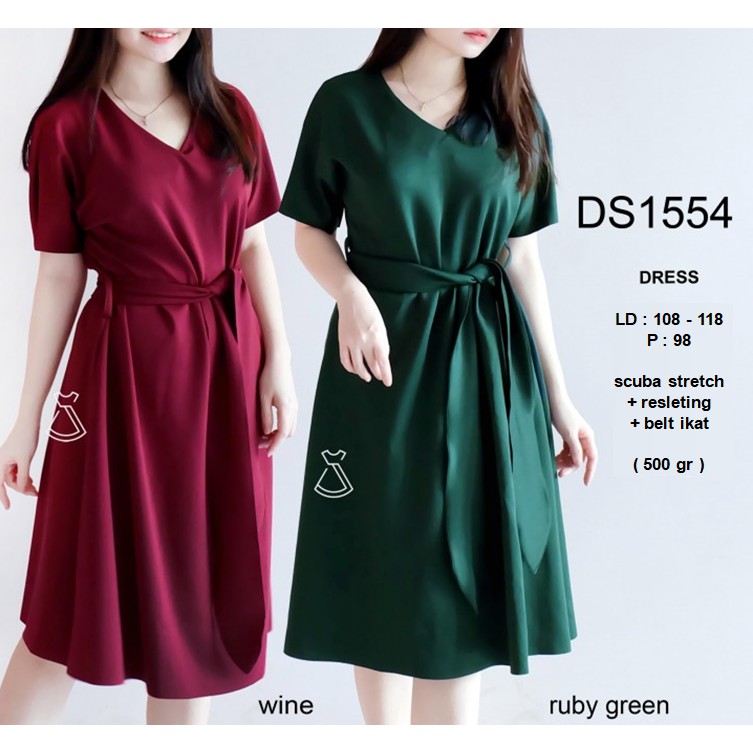 DS1554 - DRESS BASIC SCUBA DRESS POLOS WANITA CASUAL MODERN MURAH