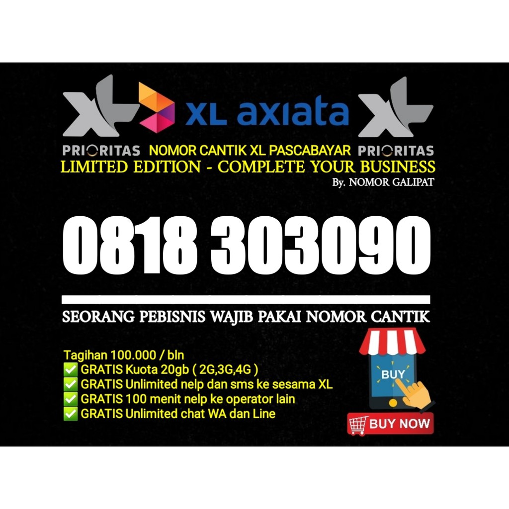 NOMOR CANTIK XL-AXIATA 10 DIGIT PRIORITAS PASCABAYAR 303090 ANGKA GEMUK