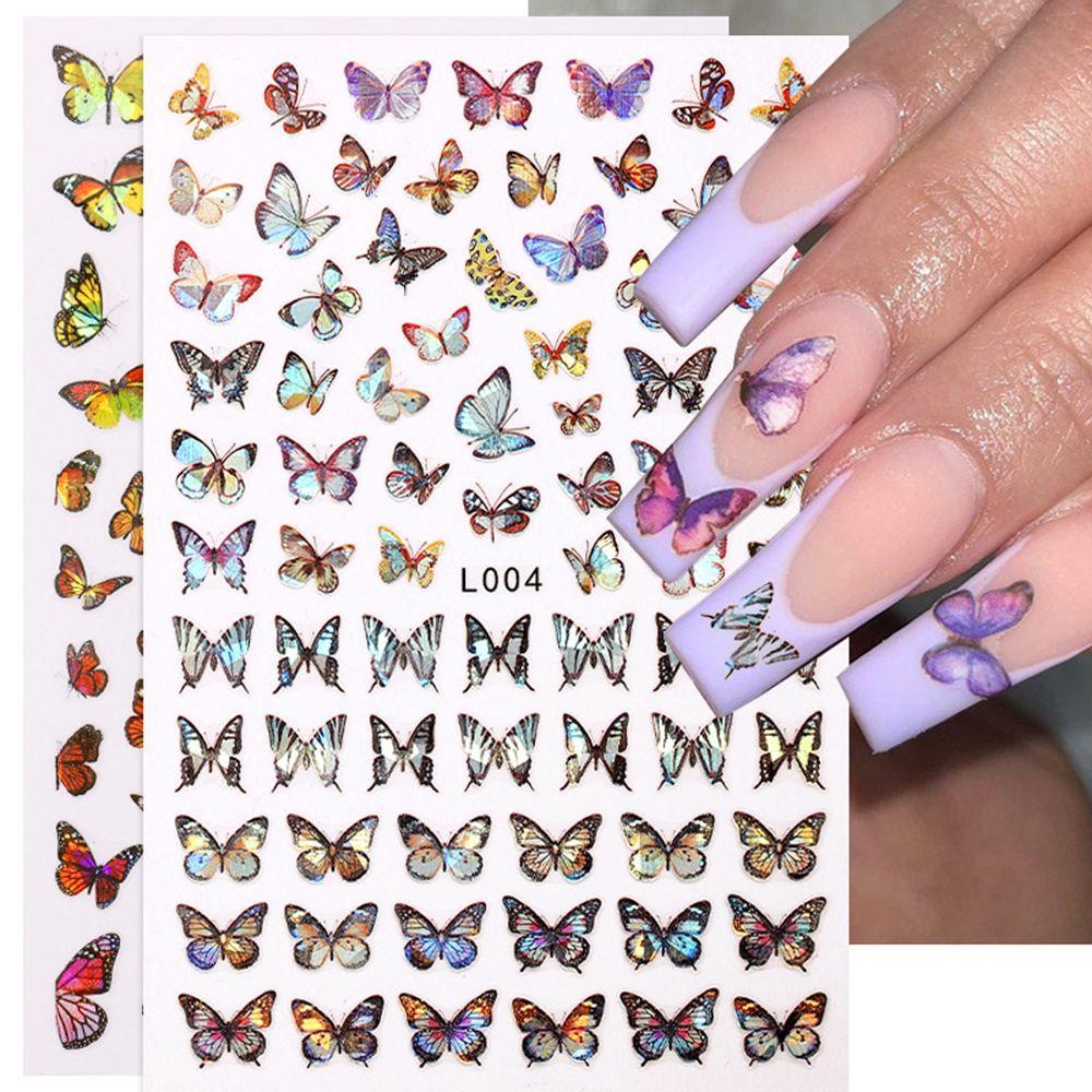 Solighter 1lembar Stiker Kuku Kupu-Kupu 3D Stylish DIY Motif Warna-Warni Nail Art Dekorasi