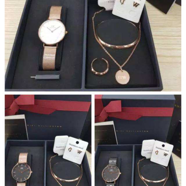 Daniel Wellington set kalung gelang anting cicin